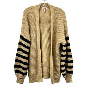 Willow + Root Womens Open Front Knit Cardigan Beige/Black Size Small